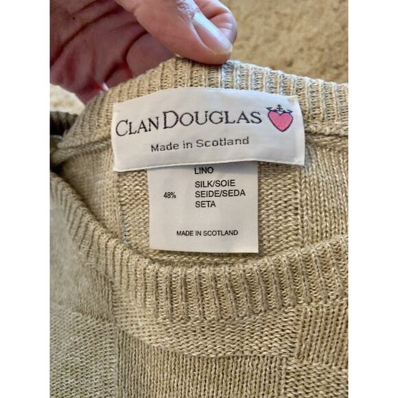 Clan Douglas Linen Silk Sweater XLL 2XL Cable Knit Scotland Taupe Gold Men EUC - Picture 3 of 9